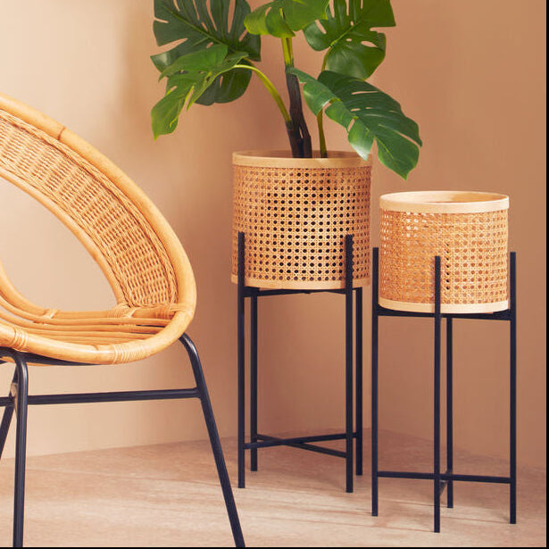 Depok Large Rattan Planter with Metal Stand