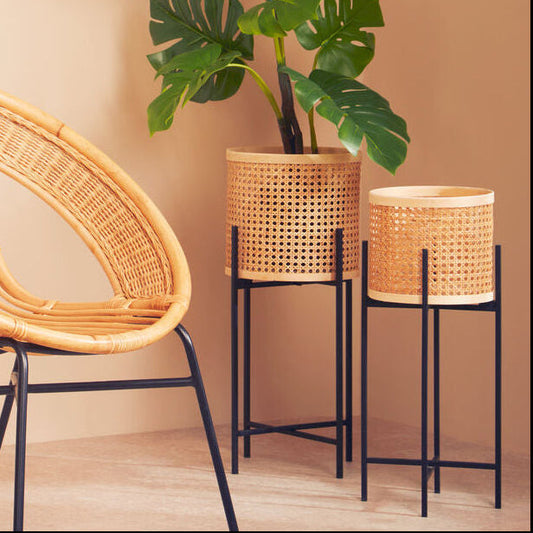 Depok Small Rattan Planter with Metal Stand