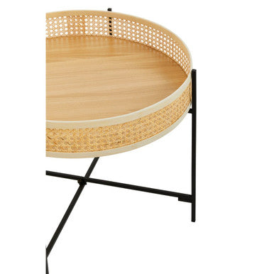Natural Rattan Coffee Table with Black Cross Metal Base | Depok