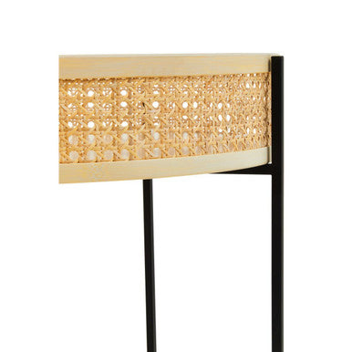 Natural Rattan Round Top Side Table with Black Metal Cross Base Legs | Depok