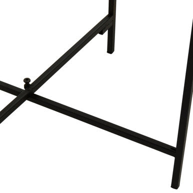 Natural Rattan Round Top Side Table with Black Metal Cross Base Legs | Depok