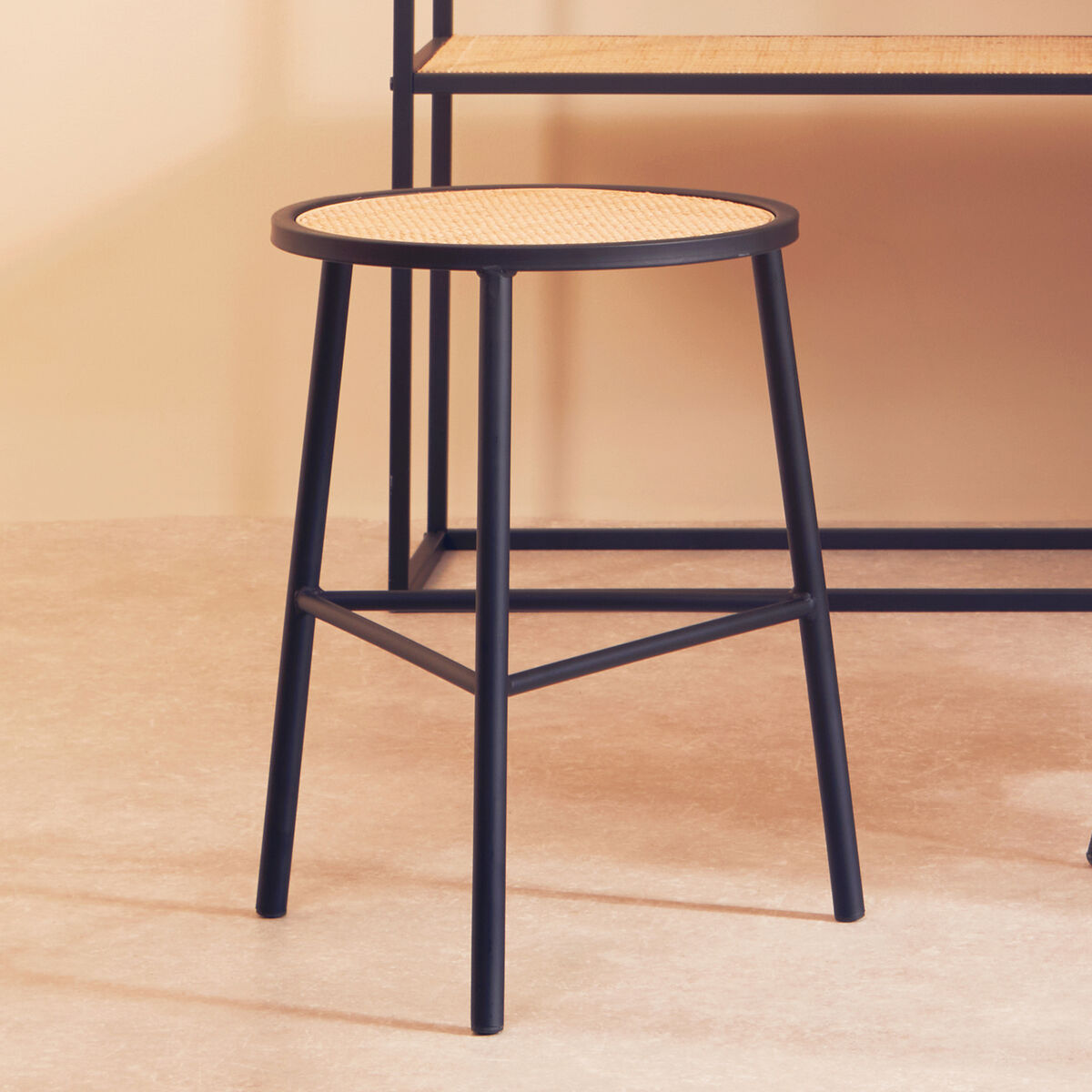 Depok Rattan Seat Stool with Metal Legs