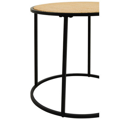 Natural Rattan Round Top Side Table with Black Metal Base | Depok