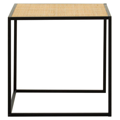 Natural Rattan Top Side Table with Black Metal Square Base, Depok