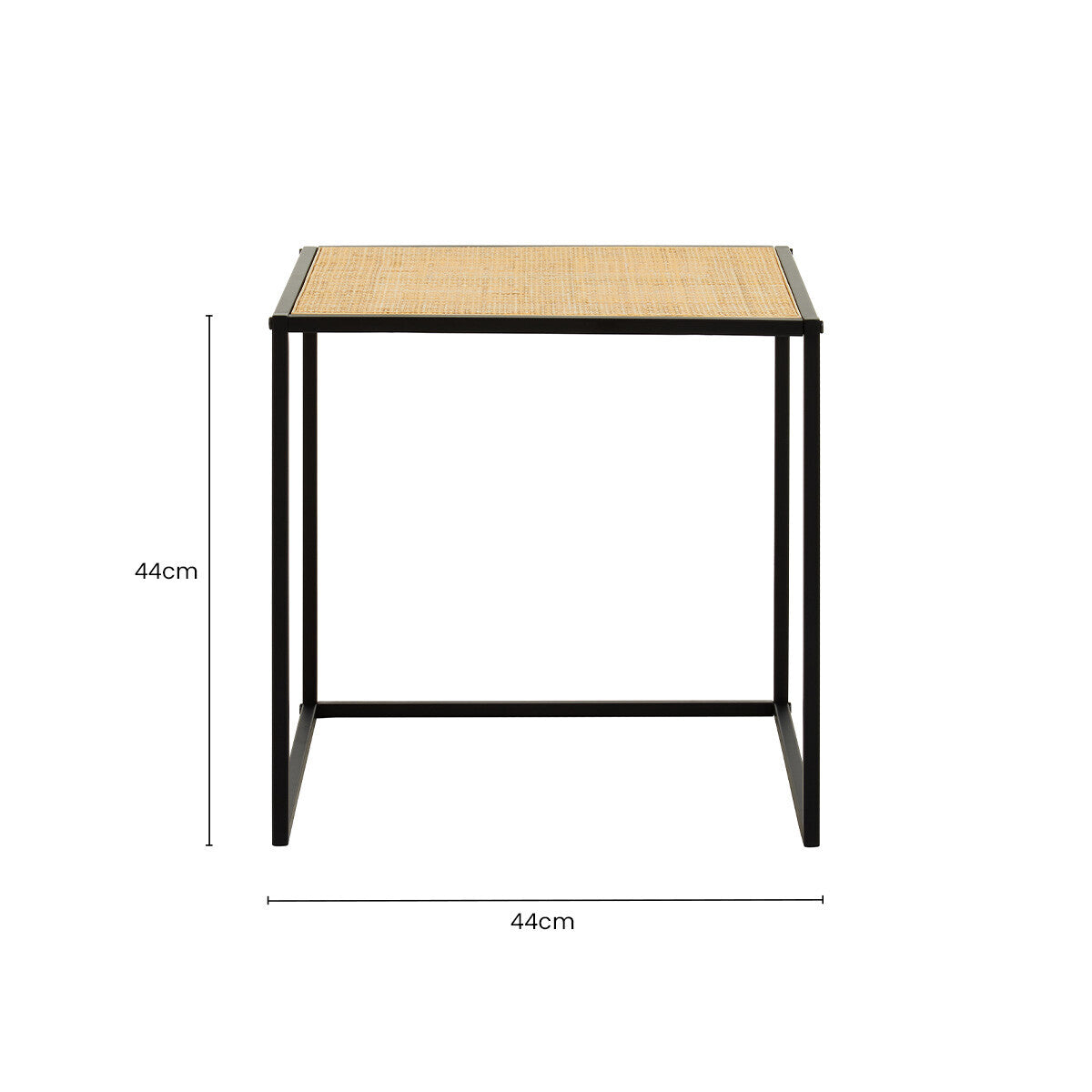 Natural Rattan Top Side Table with Black Metal Square Base, Depok