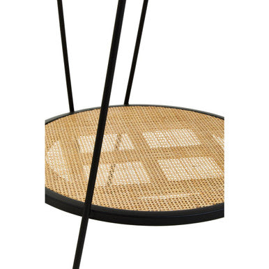 Natural Rattan Top Side Table with Lower Shelf and Black Metal Hairpin Legs | Depok