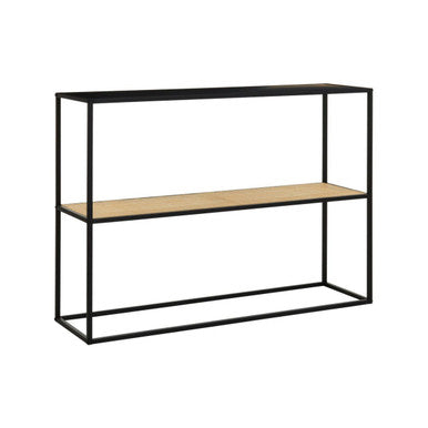 Black Metal Frame 2-Tier Console Table with Natural Rattan Shelving, Depok