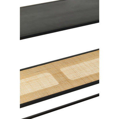 Black Metal Frame 2-Tier Console Table with Natural Rattan Shelving, Depok