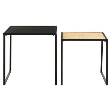 Black Metal and Rattan Top Nest of 2 Tables with Square Frames | Depok
