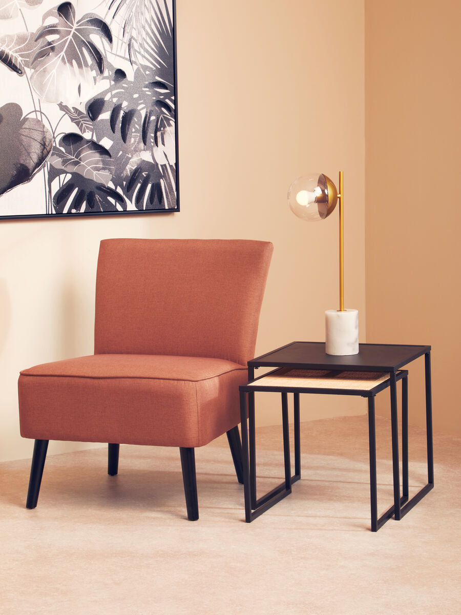 Black Metal and Rattan Top Nest of 2 Tables with Square Frames | Depok