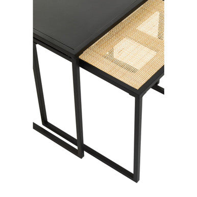 Black Metal and Rattan Top Nest of 2 Tables with Square Frames | Depok