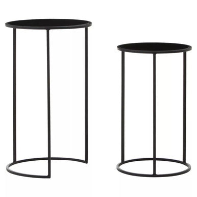 Avento Set Of Two Round Black Plant Stands