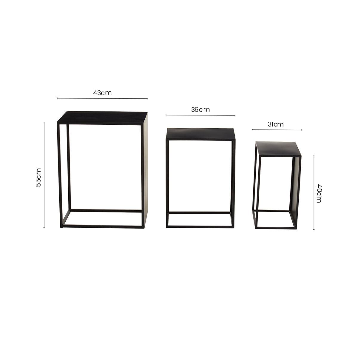 Set of 3 Black Iron Rectangular Nesting Tables | Avento