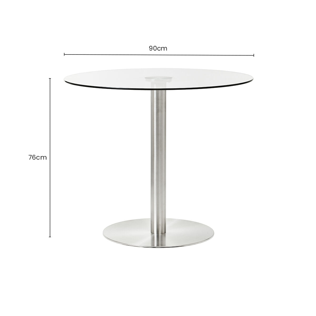 Silver Finish Round Glass Top and Steel Frame Dining Table, Metropolitan