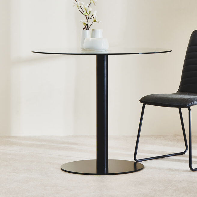 Matt Black Steel and Glass Top Round Dining Table | Metropolitan