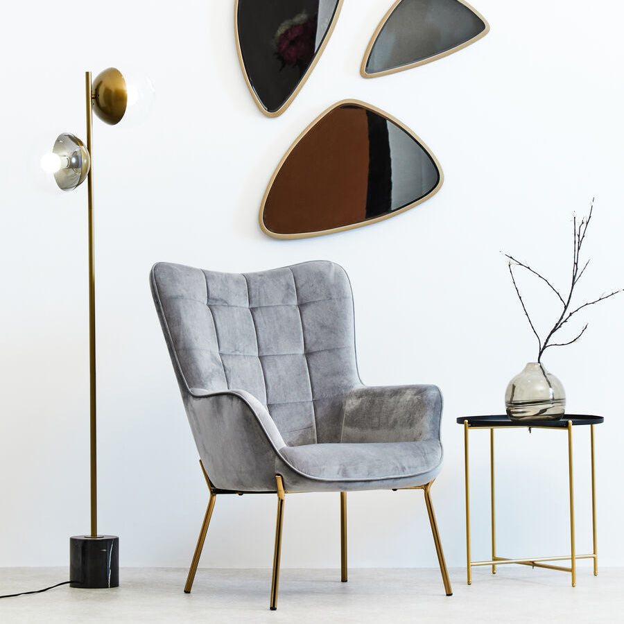 Black Tray Top Round Side Table with Gold Finish Iron Stand | Trosa