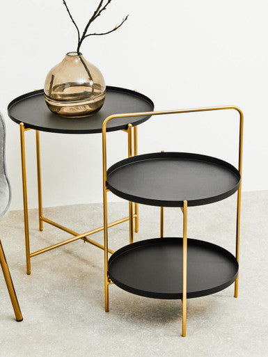 Trosa Two Tier Black And Gold Side Table