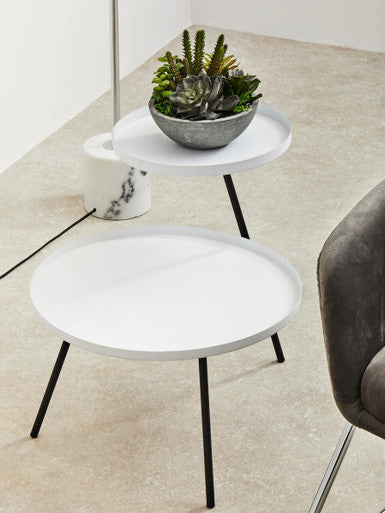 White Iron Tray Top and Black Iron Legs 2 Tie Side Table, Trosa