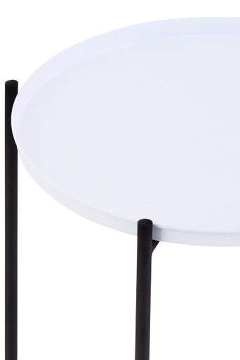 Round White Top Side Table with Black Iron Lattice Base | Trosa