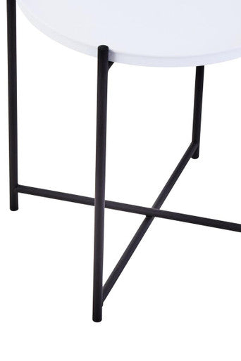 Round White Top Side Table with Black Iron Lattice Base | Trosa