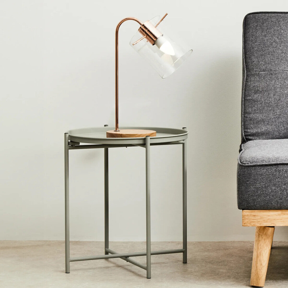 Grey Iron Round Side Table with Slender Metal Legs | Trosa