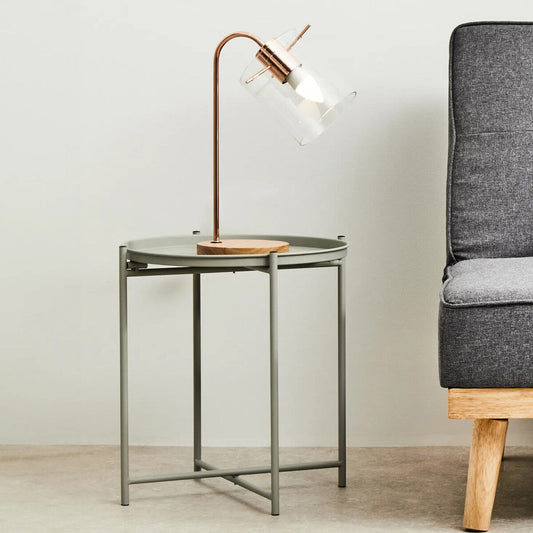 Grey Iron Round Side Table with Slender Metal Legs, Trosa