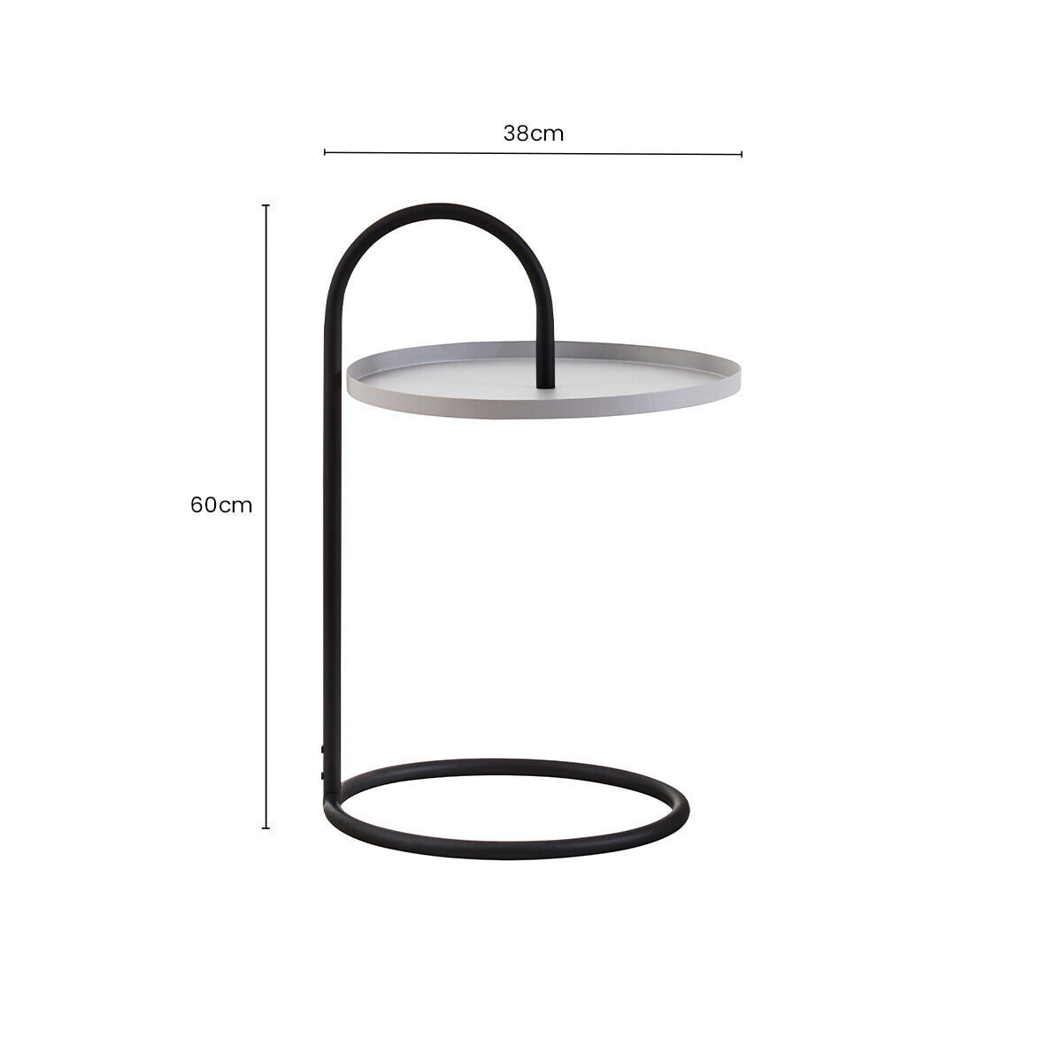 Grey Round Top Side Table with Black Finish Iron Hanging Frame, Trosa
