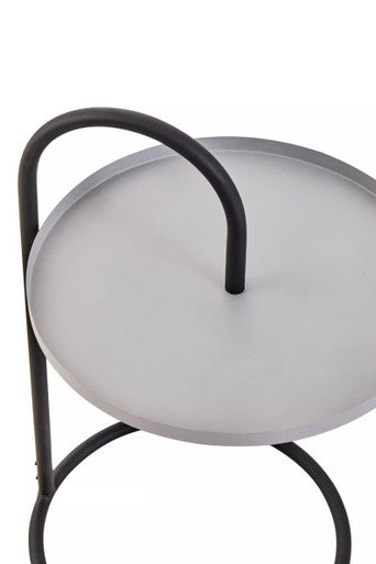 Grey Round Top Side Table with Black Finish Iron Hanging Frame, Trosa