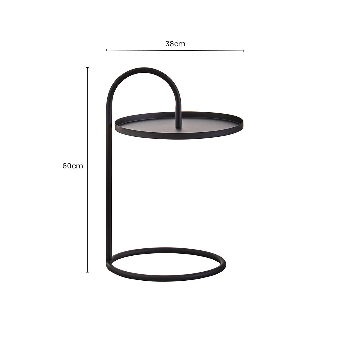Black Round Top Side Table with Black Finish Iron Hanging Frame, Trosa