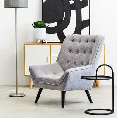 Black Round Top Side Table with Black Finish Iron Hanging Frame, Trosa
