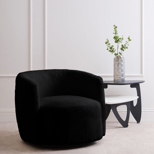 Montreal Black Boucle Effect Curved Lounge Chair With Swivel Base