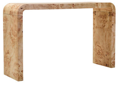 Natural Burl Wood Curved Console Table with Smooth Curved Edges, Mota
