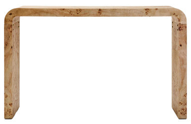Natural Burl Wood Curved Console Table with Smooth Curved Edges, Mota