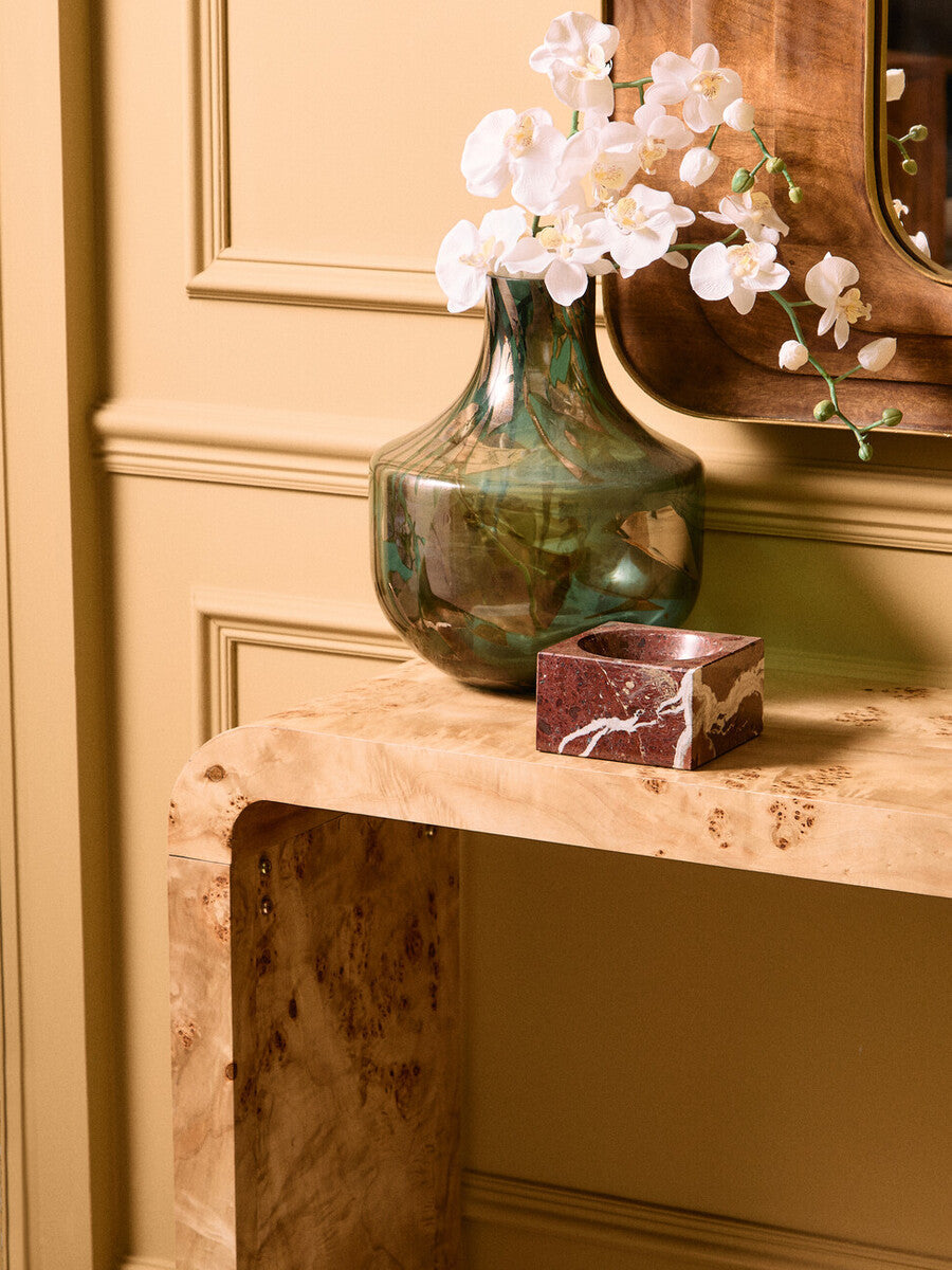 Natural Burl Wood Curved Console Table with Smooth Curved Edges, Mota