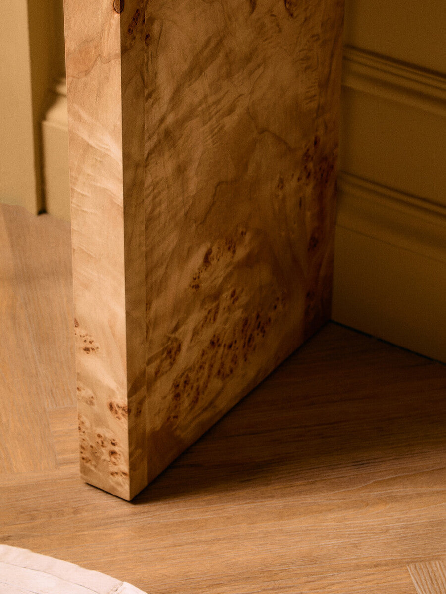 Natural Burl Wood Curved Console Table with Smooth Curved Edges, Mota