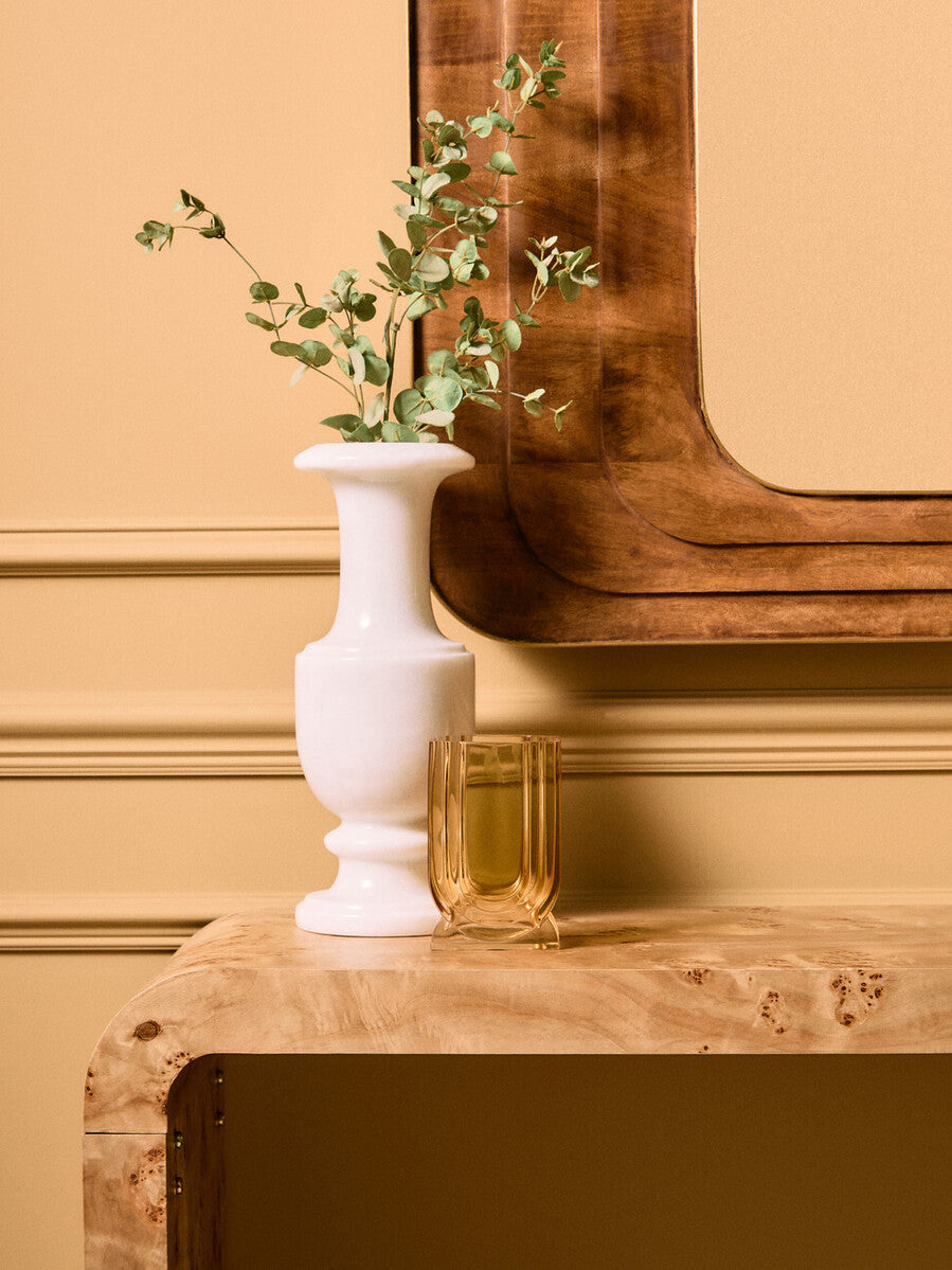 Natural Burl Wood Curved Console Table with Smooth Curved Edges, Mota