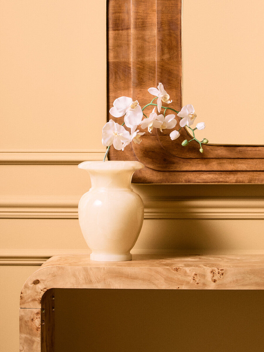 Natural Burl Wood Curved Console Table with Smooth Curved Edges, Mota