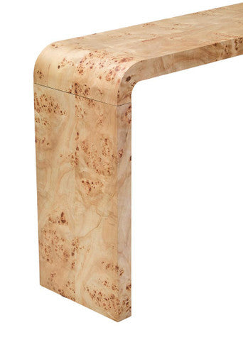 Natural Burl Wood Curved Console Table with Smooth Curved Edges, Mota