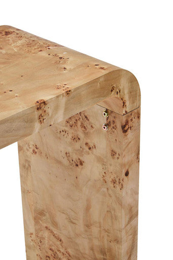 Natural Burl Wood Curved Console Table with Smooth Curved Edges, Mota