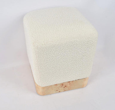 Burl Wood and Cream Boucle Square Stool | Mota