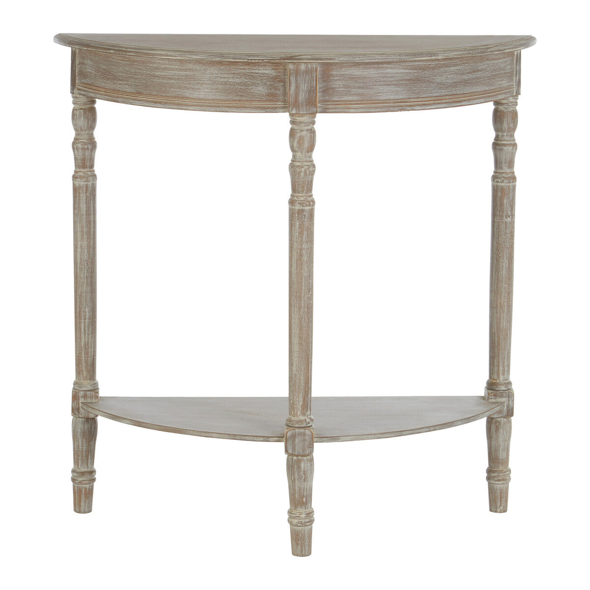 Natural Wooden Half Moon Console Table with Lower Storage Shelf | Heritage