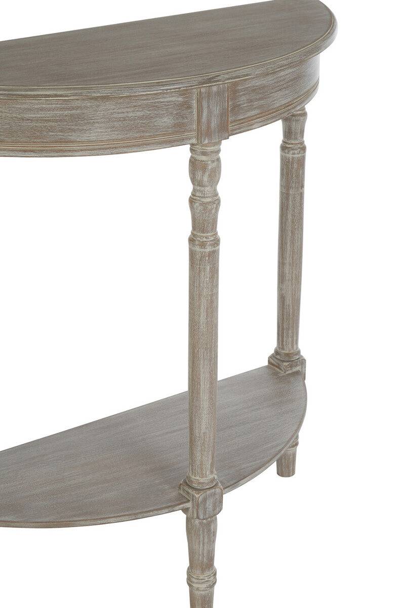 Natural Wooden Half Moon Console Table with Lower Storage Shelf | Heritage