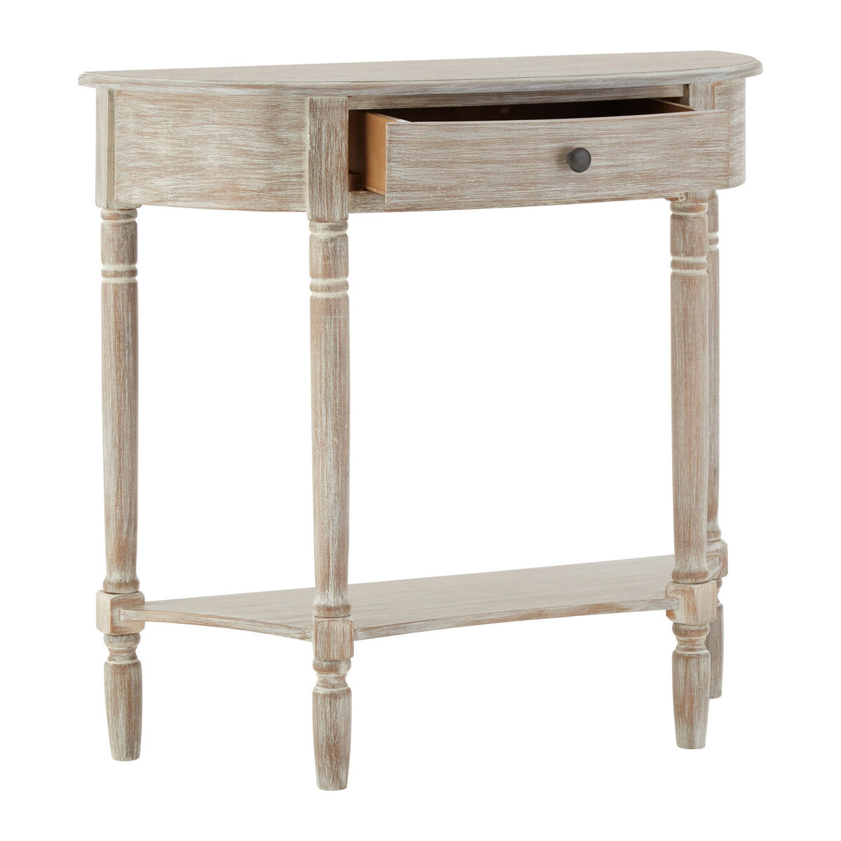 Heritage Washed Finish Pine Wood Half Moon Console Table with Drawer