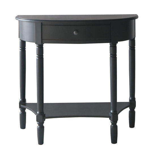 Heritage Black Pine Wood Half Moon Console Table with Drawer