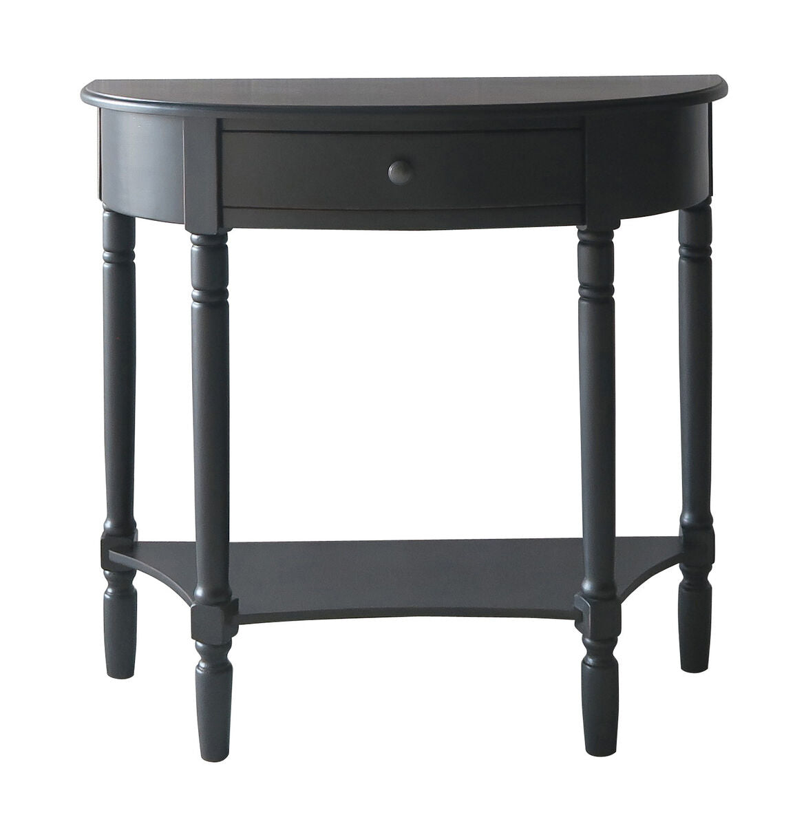 Black Half Moon Pine Wood Console Table with 1 Drawer and 1 Lower Open Storage Shelf, Heritage