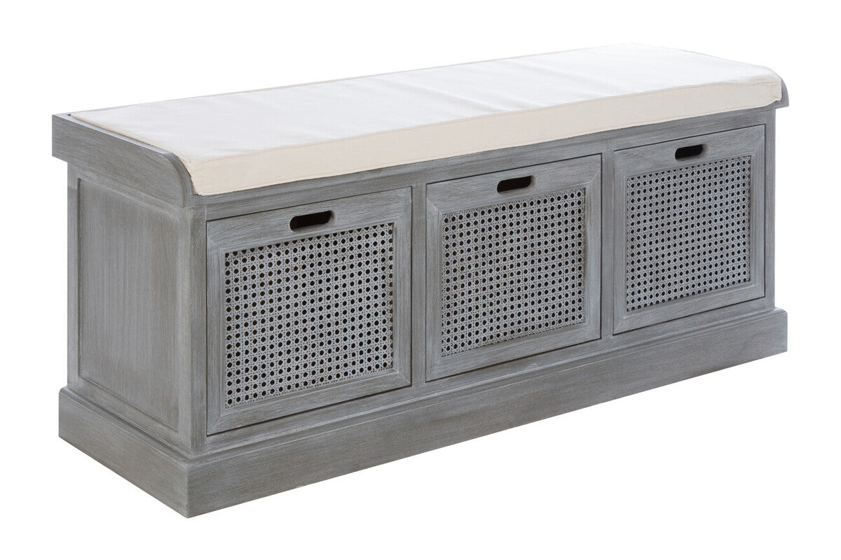 Heritage Grey Three Drawer Storage Bench with Cushion