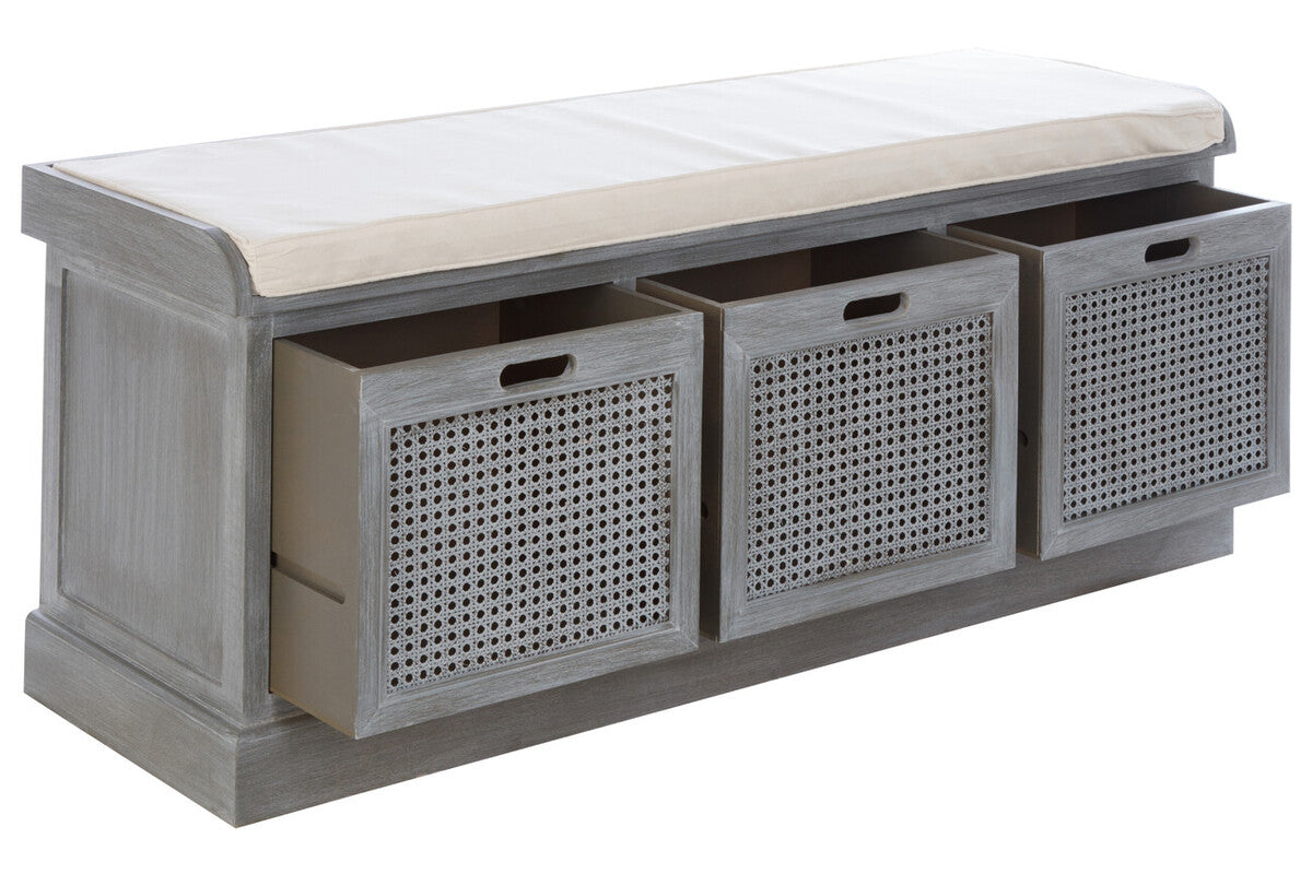 Heritage Grey Three Drawer Storage Bench with Cushion