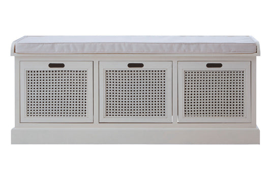 Heritage Antique White Three Drawer Storage Bench with Cushion