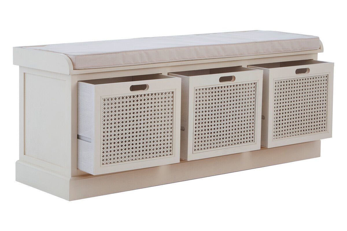 Heritage Antique White Three Drawer Storage Bench with Cushion