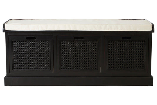 Heritage Black Three Drawer Storage Bench with Cushion